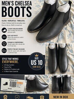 NWT Bruno Marc Chelsea Boots Men’s Size 10 Black Urban-06-1 Dress Casual Boots